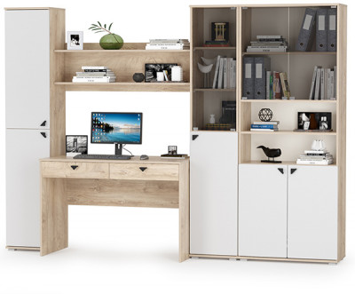 КР100 Бостон № 45, цвет дуб эндгрейн элегантный/фасады МДФ милк рикамо софт, 13.154+12.69+09.132+13.155+13.156, ШхГхВ 269,2х57,2х194,4 см., ун. сборка