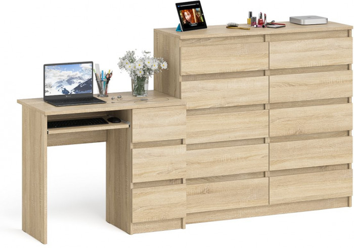 Мори Стол компьютерный МС-6 правый + Комод МК1200.10, цвет дуб сонома, ШхГхВ 210,4х50х115 см., выдвижные ящики справа, НЕ универсальная сборка