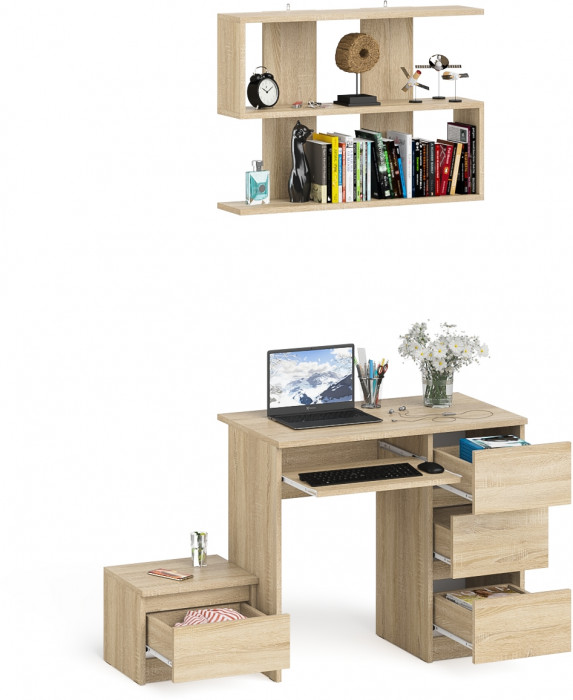 Мори Стол компьютерный МС-6 правый + Тумба ТМП400.1 + Полка 900, цвет дуб сонома, ШхГхВ 130,4х50х209,6 см., НЕ универсальная сборка