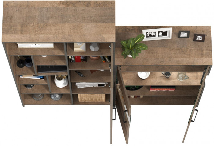 Трувор 13.206 Шкаф-стеллаж + 13.306 Комод с витриной, дуб гранж песочный/интра