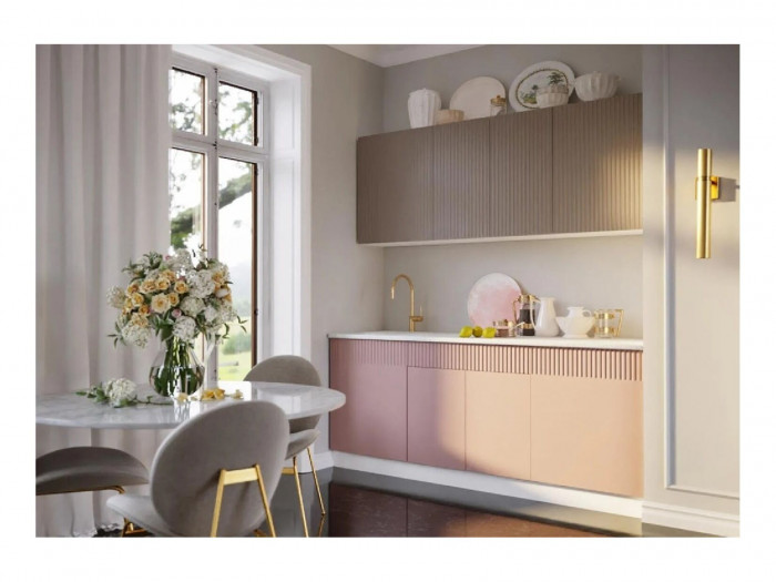 Кухня МДФ Оливия 2000 Белый снег софт / Графит софт, Антарес