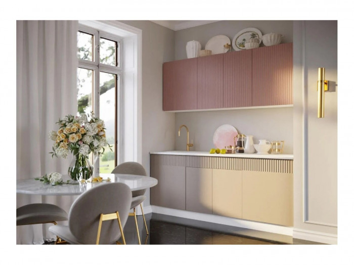 Кухня МДФ Оливия 2000 Белый снег софт / Графит софт, Антарес