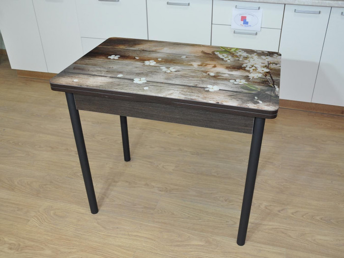 Симпл фотопечать стол обеденный раскладной / цветы на досках/венге/черный