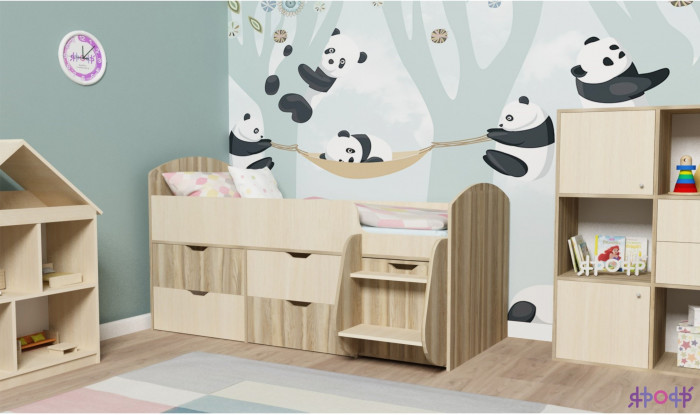 Кровать-чердак Малыш 7 (Винтерберг/Оранжевый)