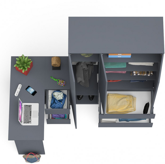 Мори Стол компьютерный МС-16 правый + Шкаф МШ1200.1, цвет графит, ШхГхВ 244,8х84,9х209,6 см., выдвижные ящики справа, НЕ универсальная сборка