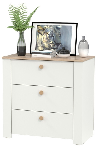 Джастин 16.228.03 Комод, цвет белый шагрень/дуб белый эксклюзив, ШхГхВ 76,6х39,2х75,3 см. (три выдвижных ящика)