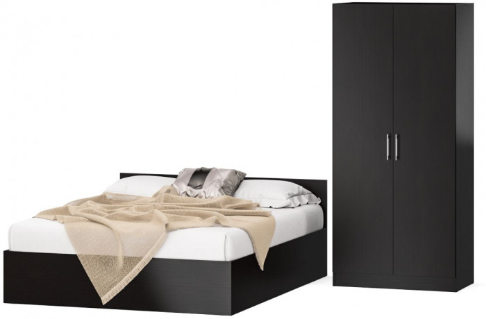 Кровать 1400 + Шкаф 2-х створчатый Стандарт, цвет венге, ШхГхВ 143,5х203,5х70 + 90х52х200 см., сп.м. 1400х2000 мм., без матраса, основание есть