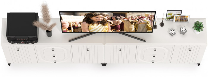 Валенсия Спальня 13.309 Комод + 13.309 Комод, цвет ЛДСП белый шагрень/МДФ белый шагрень, ШхГхВ 266,4х38,4х87,5 см.