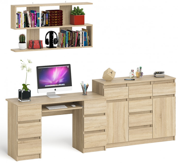 Мори компьютерный стол МС-2 + Комод МК1200.4 + Полка 1200, дуб сонома