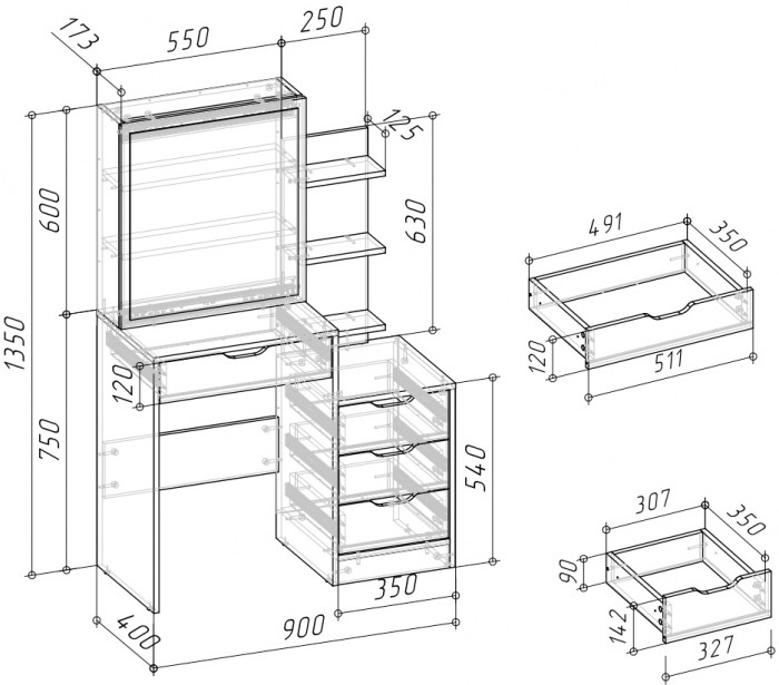 Трюмо 4-25911бел, цвет белый, ШхГхВ 90х40,3х135 см., НЕ универсальная сборка