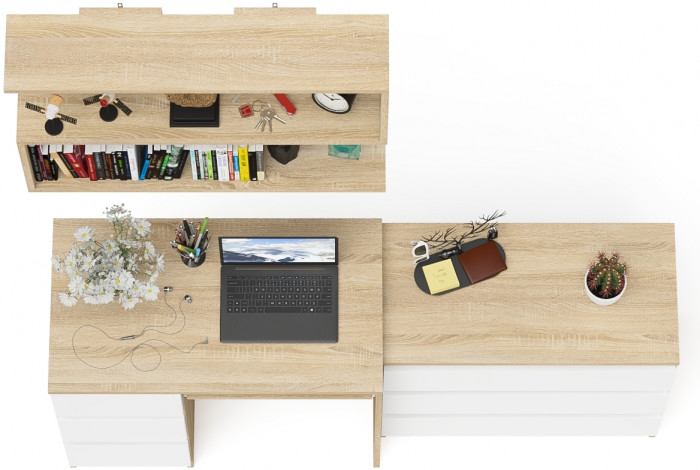 Мори Стол компьютерный МС-6 левый + Комод МК800.1 + Полка 900, цвет дуб сонома/белый, ШхГхВ 170,4х50х209,6 см., НЕ универсальная сборка
