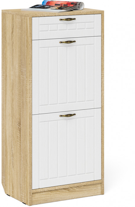 Прихожая П-6 Тумба для обуви 2 секции + Вешалка, дуб сонома/фасады МДФ белое дерево фрезеровка прованс