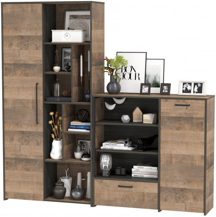 Трувор 13.206 Шкаф-стеллаж + 13.307.01 Комод, дуб гранж песочный/интра