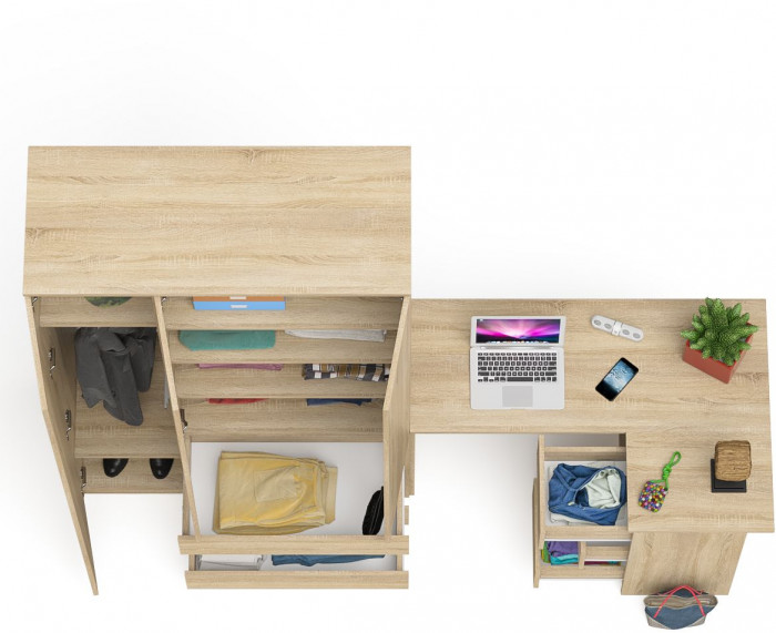 Мори компьютерный стол МС-16 правый + Шкаф МШ1200.1, дуб сонома