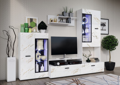 Гостиная Нэнси NEW Вариант №3 (Мрамор золото, Белый)