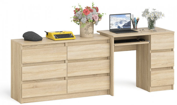 Мори компьютерный стол МС-6 правый + Комод МК1200.6, дуб сонома