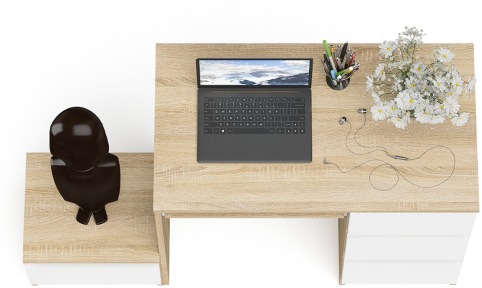 Мори компьютерный стол МС-6 правый + Тумба ТМП400.1, дуб сонома/белый