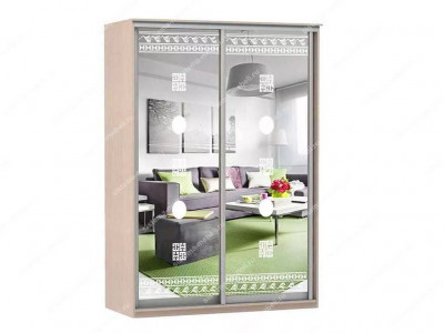 Шкаф купе Модерн 1490х600 2-х дверный 2-х секционный зеркальный с пескоструем №2 ясень