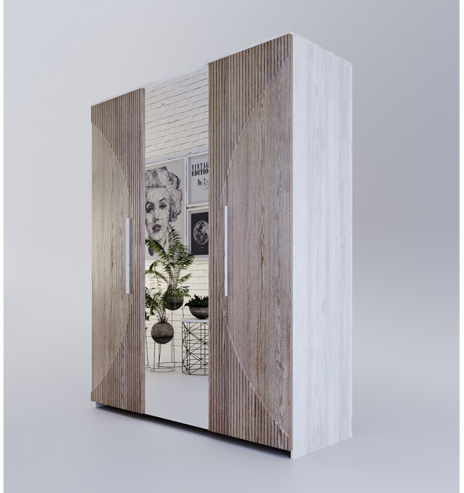 Шкаф 4-х дверный "Монтале" - Бетон пайн светлый/Астана роузвуд