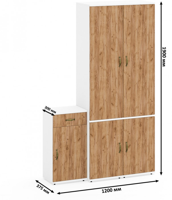 Лидер-8 Пенал МД 22Б + Пенал МД 22Б + Тумба МД 3.15, цвет белый шагрень/крафт золото, ШхГхВ 120х37,5х190 см., универсальная сборка