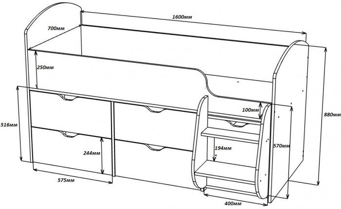 Кровать-чердак Малыш 7 (Дуб молочный/Винтерберг)