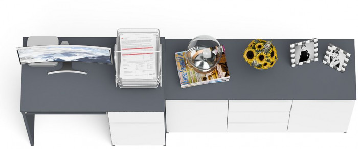 Мори Стол компьютерный МС-1 правый + Комод МК1200.3, цвет графит/белый, ШхГхВ 210,4х50х76,6 см., выдвижной ящик справа, НЕ универсальная сборка