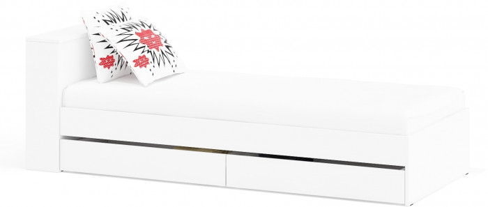 Ксения Кровать с ящиками 0900, цвет белый, ШхГхВ 96,4х221,6х72 см., сп.м. 900х2000 мм., без матраса, основание есть, универсальная сборка