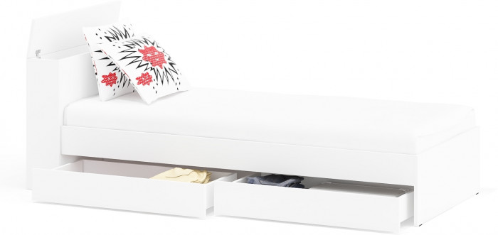 Ксения Кровать с ящиками 0900, цвет белый, ШхГхВ 96,4х221,6х72 см., сп.м. 900х2000 мм., без матраса, основание есть, универсальная сборка