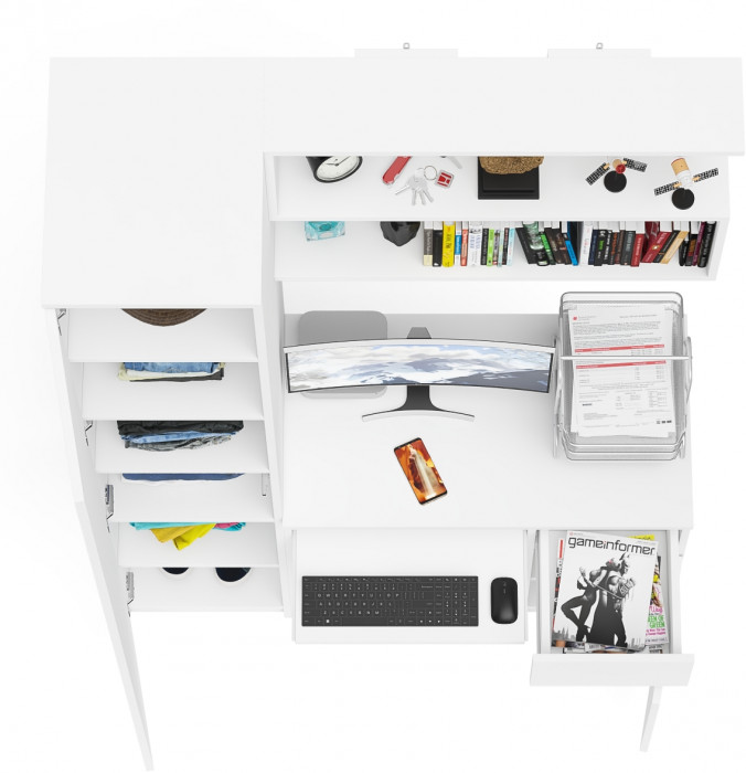 Мори Стол компьютерный МС-1 правый + Пенал МШ400.1 + Полка 900, цвет белый, ШхГхВ 130,4х50,4х209,6 см., НЕ универсальная сборка