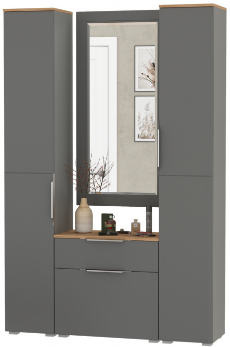 Октава Прихожая 43, цвет серый графит/дуб крафт золотой/фасады МДФ серый графит, ШхГхВ 129,3х35,4х197,6 см., универсальная сборка