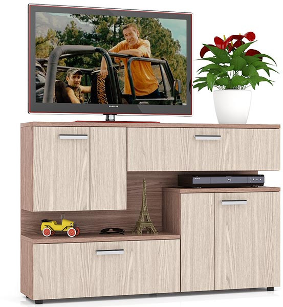 Тумба ТВ С-МД-С1-1400, цвет ясень шимо светлый/ясень шимо тёмный, ШхГхВ 140х30х93 см., НЕ универсальная сборка