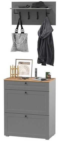 Остин 16.121 Тумба для обуви + 15.12 Вешалка, цвет серый графит/дуб крафт золотой, ШхГхВ 80х41,6х210 см.