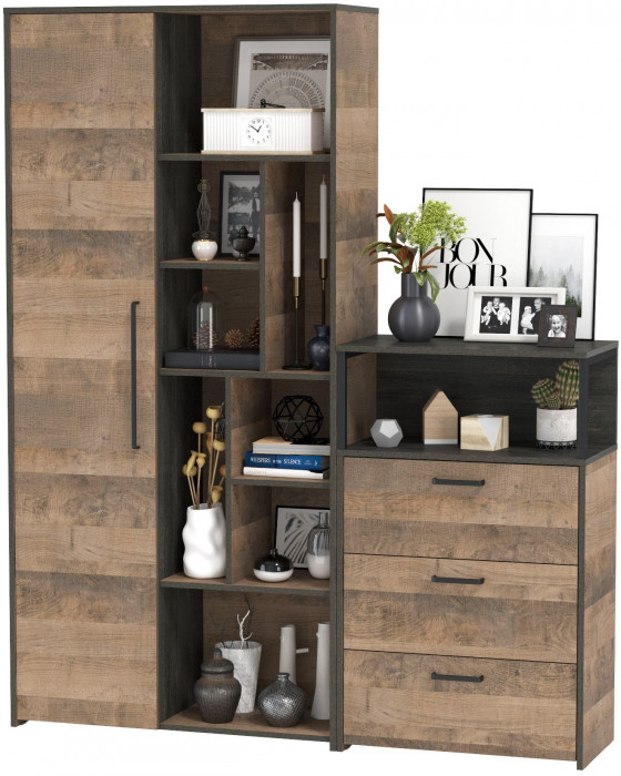 Трувор 13.206 Шкаф-стеллаж + 13.307.02 Комод с ящиками, дуб гранж песочный/интра