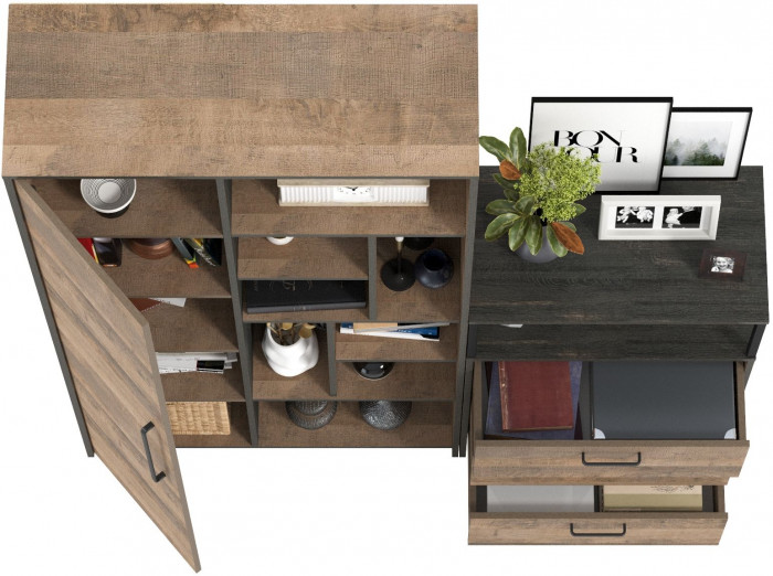 Трувор 13.206 Шкаф-стеллаж + 13.307.02 Комод с ящиками, дуб гранж песочный/интра