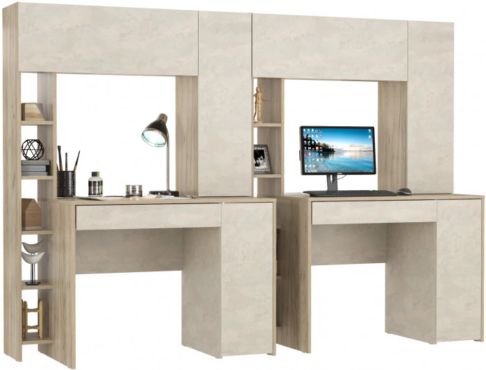 компьютерный стол Комфорт 12.71+компьютерный стол Комфорт 12.71, дуб крафт серый/шёлковый камень