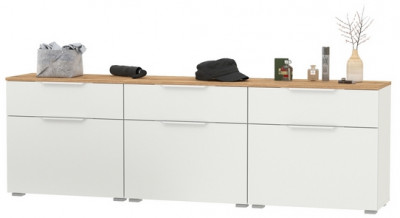 Октава 16.127 Тумба для обуви + 16.127 Тумба + 16.127 Тумба, белый шагрень/дуб крафт золотой/фасады МДФ белый шагрень