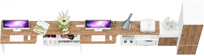 Лидер-8 Стол + Стол + Пенал МД 23Б + Тумба МД 3.19, цвет белый шагрень/крафт золото, ШхГхВ 410х50х75/190 или 230х160/50х75/190 см., НЕ ун. сб.