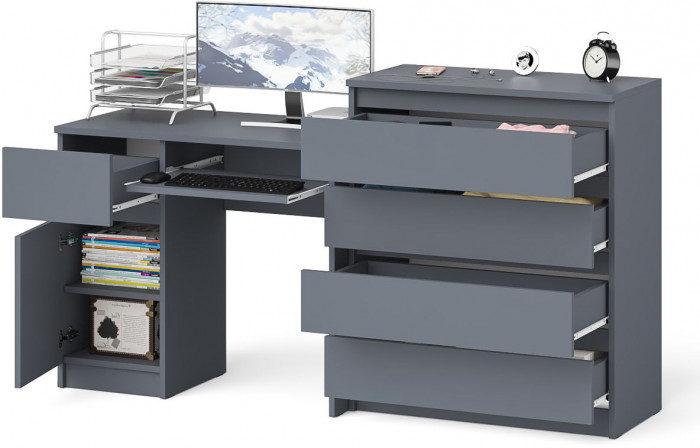 Мори Стол компьютерный МС-1 левый + Комод МК800.4, цвет графит, ШхГхВ 170,4х50х94 см., выдвижной ящик слева, НЕ универсальная сборка