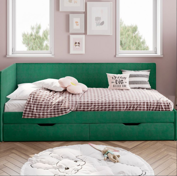 Кровать односпальная "Лео" КР-49 Белый/Изумруд