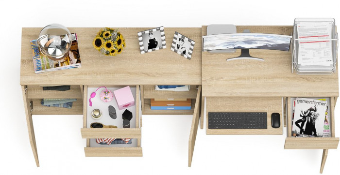 Мори Стол компьютерный МС-1 правый + Комод МК1200.3, цвет дуб сонома, ШхГхВ 210,4х50х76,6 см., выдвижной ящик справа, НЕ универсальная сборка