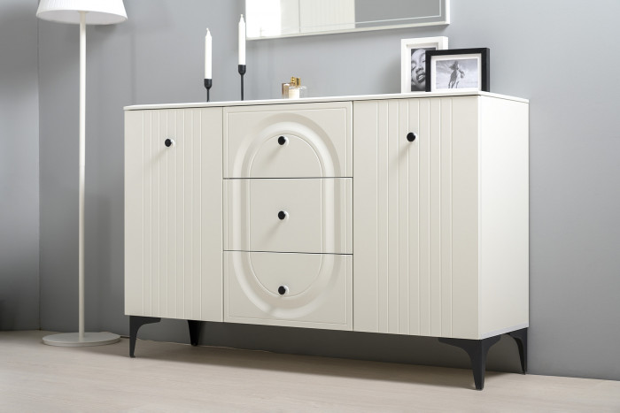 Валенсия Гостиная № 122, цвет ЛДСП белый шагрень/МДФ белый шагрень, ШхГхВ 350,4х38,4х225,2 см., универсальная сборка