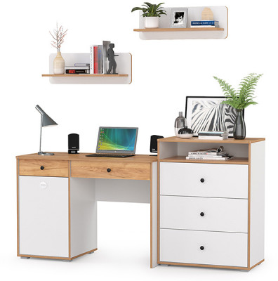 Вуди Компоновка № 48, цвет белый премиум/дуб крафт золотой, ШхГхВ 180х52,7х180 см., универсальная сборка