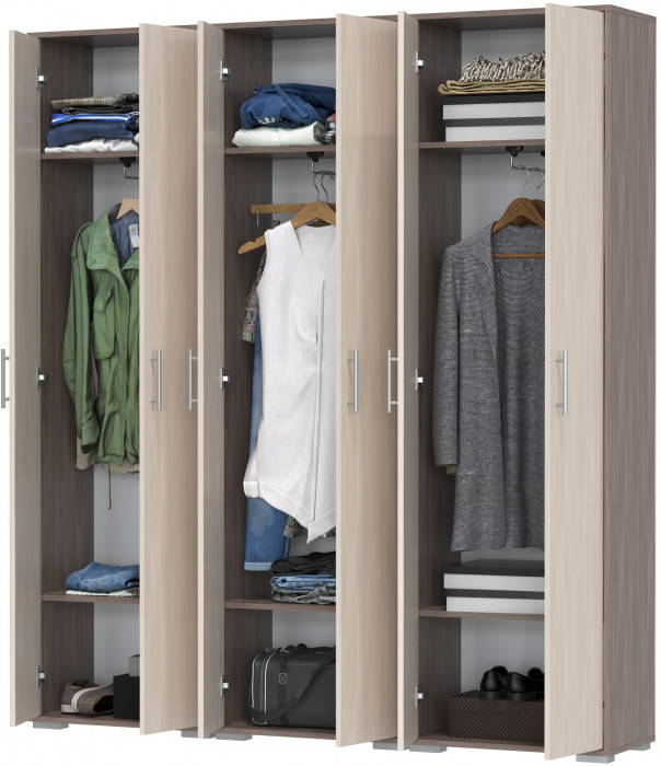 Три шкафа для одежды Домино 2-3430бод.тем/св, цвет бодега тёмный/бодега светлый, ШхГхВ 180х36х202 см.