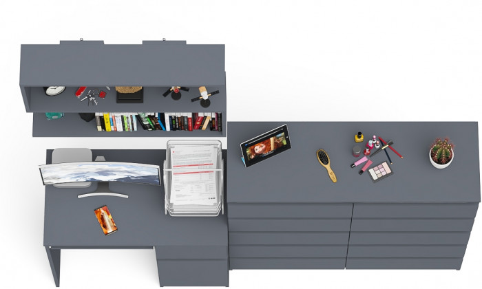 Мори Стол компьютерный МС-1 правый + Комод МК1200.10 + Полка 900, цвет графит, ШхГхВ 210,4х50х209,6 см., НЕ универсальная сборка