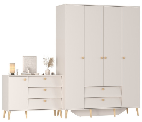 Афина Спальня Шкаф 4-х дверный + Комод с дверкой и тремя ящиками, кашемир серый