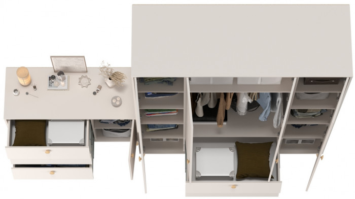 Афина Спальня Шкаф 4-х дверный + Комод с дверкой и тремя ящиками, кашемир серый