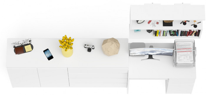 Мори компьютерный стол МС-1 правый + Комод МК1600.1 + Полка 900, белый