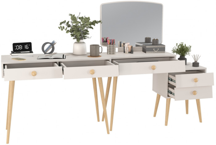 Афина Спальня Стол + Трюмо, цвет кашемир серый, ШхГхВ 100х45х76 + 105х38,6х129 см., универсальная сборка