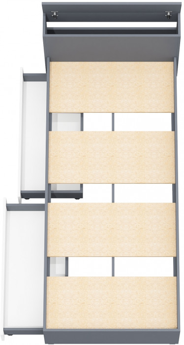 Ксения Кровать с ящиками 0900, цвет графит/белый, ШхГхВ 96,4х221,6х72 см., сп.м. 900х2000 мм., без матраса, основание есть, универсальная сборка