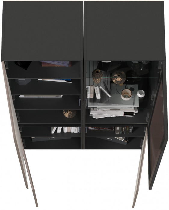 Сидней 13.200 Шкаф + Шкаф-витрина 13.201, цвет корпус: антрацит/фасады: МДФ веллюто капучино/стекло, ШхГхВ 100х41,3х205,2 см., универсальная сборка